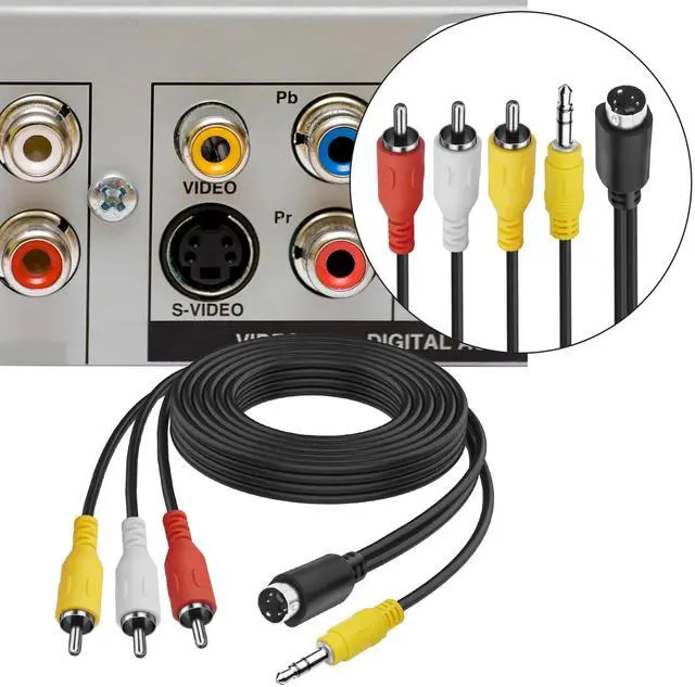 Alt view image 5 of 7 - S-Video 4 Pin to 3 RCA AV Composite Cable with 3.5mm TRS Plug, 3 RCA Male to 4 Pin Mini DIN S-Video + 3.5mm (1/8 inch) TRS Male Stereo Audio Video Cable PC to TV (1.8M)