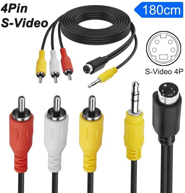 Alt view image 7 of 7 - S-Video 4 Pin to 3 RCA AV Composite Cable with 3.5mm TRS Plug, 3 RCA Male to 4 Pin Mini DIN S-Video + 3.5mm (1/8 inch) TRS Male Stereo Audio Video Cable PC to TV (1.8M)