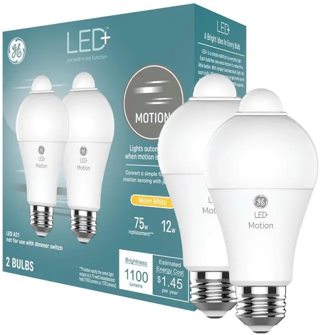 Main image of LED+ Motion Sensor LED Light Bulbs, 12W, Outdoor Security Lights, A21, Warm White (2 Pack)