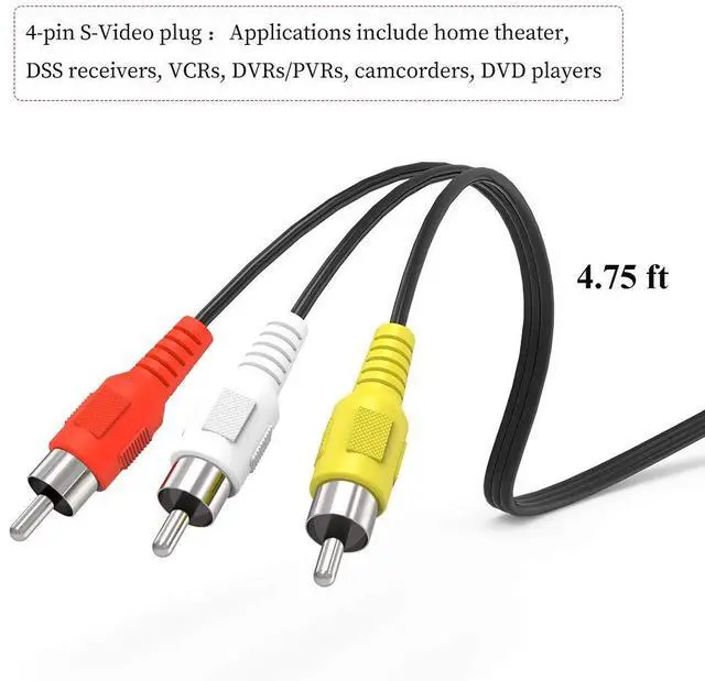 Alt view image 2 of 7 - 4 Pin S-Video to 3 Male RCA Composite Video Cable 1.45M(4.75FT)