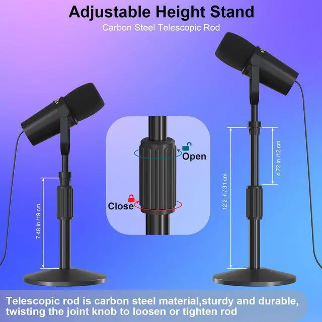 Alt view image 5 of 7 - Desktop Mic Stand,Adjustable Height Podcast Microphone Stand with Mic Clip 3/8" to 5/8" Adapter,for Shure MV7 |MV7+ |MV7X XLR,Fifine AM8 |K688 |XR&USB,PM1 XLR,Razer Seiren V2|V3