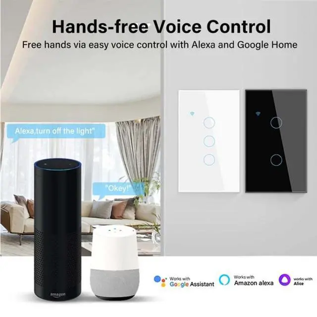Alt view image 3 of 7 - 2.4GHz WiFi Smart Wall Touch Light Switch (Glass Panel, Alexa Multi-Control Compatible, Compatible with Multiple Platforms) (Wall Switch 3 Gang)