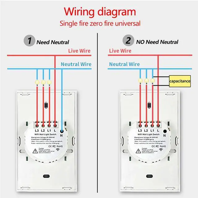 Alt view image 4 of 7 - 2.4GHz WiFi Smart Wall Touch Light Switch (Glass Panel, Alexa Multi-Control Compatible, Compatible with Multiple Platforms) (Wall Switch 3 Gang)