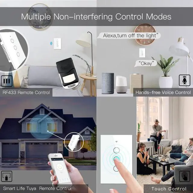 Alt view image 4 of 7 - 2.4GHz WiFi Wall Touch Smart Switch Neutral Wire Required, 3 Way Multi-Control, Glass Panel Light Switch Work with Smart Life/Tuya App, RF433 Remote Control, Alexa and Google Home White 3 Gang