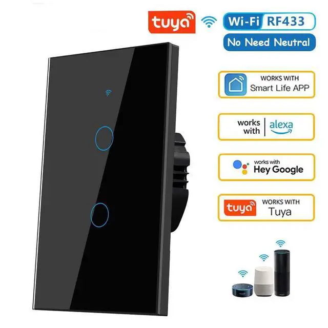 Alt view image 2 of 7 - 2.4GHz WiFi Smart Wall Touch Light Switch (Glass Panel, Alexa Multi-Control Compatible, Compatible with Multiple Platforms) (Wall Switch 2 Gang)