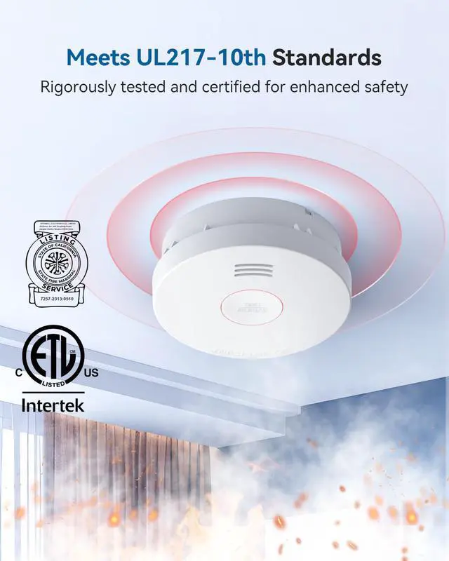 Alt view image 2 of 7 - Smoke Detector, Smoke Alarm 10 Year Battery with Photoelectric Sensor, Fire Alarm with Low Battery and Fault Warning for House and Bedroom, UL217 Listed, GS525A,1 Pack