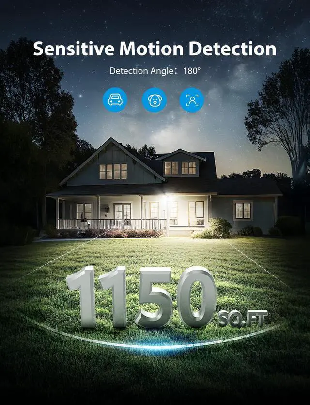 Alt view image 4 of 7 - 32W 2 Head Motion Sensor Outdoor Lights, 3200LM 6500K LED Security Light Hardwired, Dusk to Dawn, Motion Detector Light for Outside, IP65 Waterproof Flood Lights for Garage, Yard(Black)