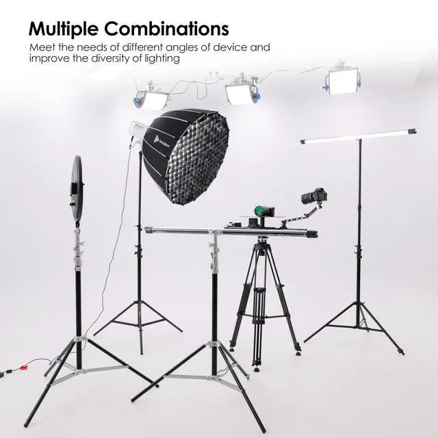 Alt view image 4 of 6 - 10ft Light Stand with Air Cushion, Adjustable Heavy Duty Aluminum Photography Light Support with 1/4" & 3/8" Mount, Studio Lighting Tripod for Softbox, Video & Photography, Silver (LT30-RS)