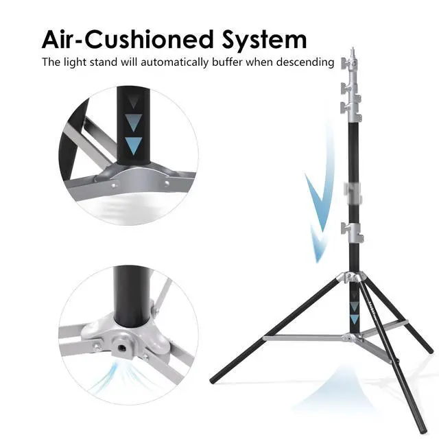 Alt view image 3 of 6 - 10ft Light Stand with Air Cushion, Adjustable Heavy Duty Aluminum Photography Light Support with 1/4" & 3/8" Mount, Studio Lighting Tripod for Softbox, Video & Photography, Silver (LT30-RS)