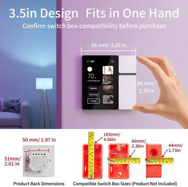Alt view image 3 of 7 - DIY WiFi Smart Switch, 3-Switch Smart Home Control Panel Mini, 3.5 inch with LCD Touchscreen and Sigmesh, IR Remote Control, Tuya/Smart Life App, Partition Control, FCC Certificated, ETL Listed