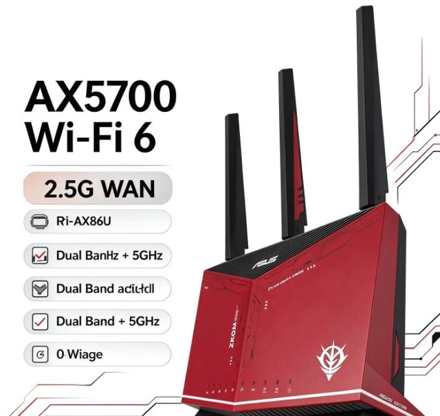 Alt view image 2 of 6 - ASUS RT-AX86U AX5700 Dual Band + WiFi 6 Gaming Router ZAKU II EDITION, 802.11ax, up to 2500 sq ft & 35+ Devices, NVIDIA GeForce Now, Lifetime Free Internet Security, Mesh WiFi Support, 2.5G port