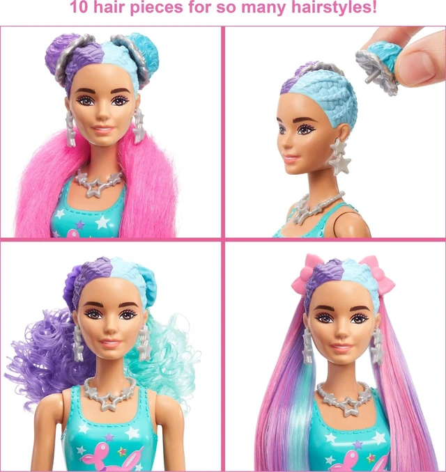 Alt view image 3 of 6 - Barbie Color Reveal Doll, Glittery Purple with 25 Hairstyling & Party-Themed Surprises Including 10 Plug-in Hair Pieces