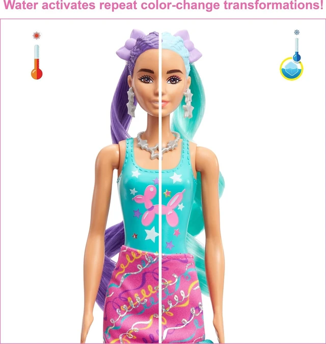 Alt view image 5 of 6 - Barbie Color Reveal Doll, Glittery Purple with 25 Hairstyling & Party-Themed Surprises Including 10 Plug-in Hair Pieces