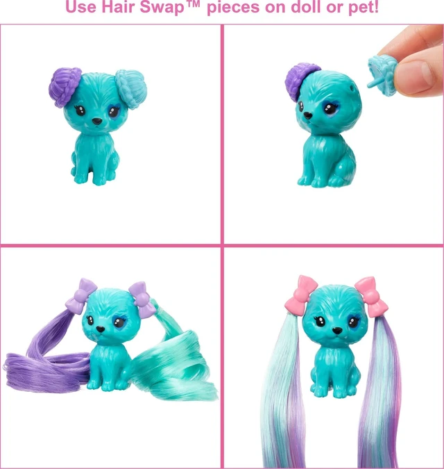 Alt view image 4 of 6 - Barbie Color Reveal Doll, Glittery Purple with 25 Hairstyling & Party-Themed Surprises Including 10 Plug-in Hair Pieces