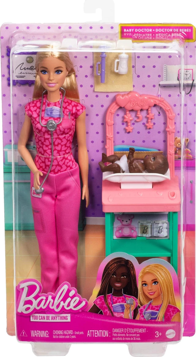 Alt view image 6 of 6 - Barbie Baby Doctor Playset with Blonde Fashion Doll Wearing Pink Scrubs, Baby Doll, Furniture & Accessories