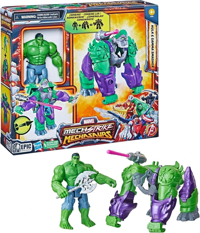 Alt view image 3 of 5 - Marvel Mech Strike Mechasaurs, 4.5-Inch Hulk with Gamma Smasher Mechasaur