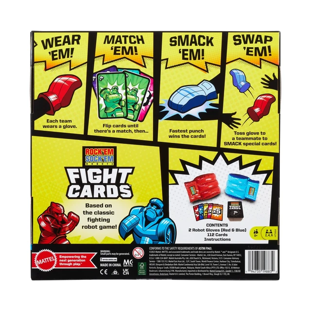 Alt view image 6 of 6 - Mattel Games Rock Em Sock Em Robots Fight Cards Card Game, Team Party Game for Kids & Adults with 2 Boxing Gloves