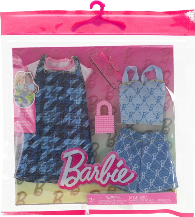 Alt view image 2 of 3 - Barbie Fashions Clothing Set, 2 Denim Outfits for Fashion Doll Include Dress, Top & Shorts & 2 Accessories