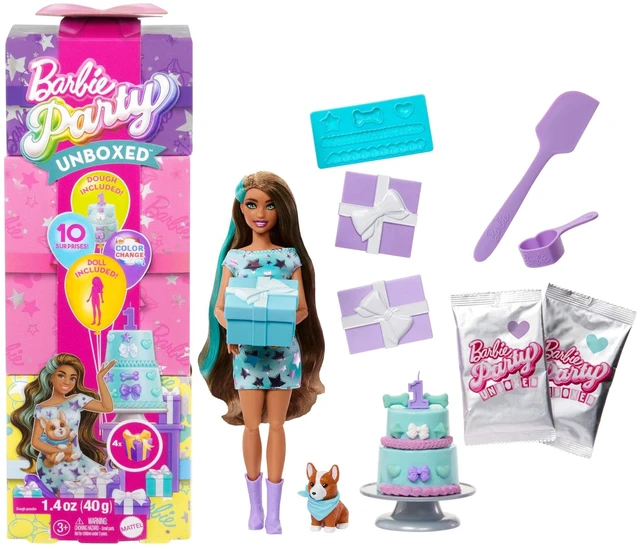 Main image of Barbie Party Unboxed Pet Birthday Series Doll & Accessories, Party Stars Set with 10 Surprises