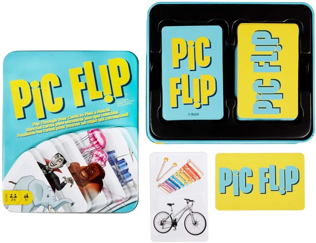 Alt view image 6 of 6 - Mattel Games PIC FLIP Card Matching Game with 110 Cards in a Decorative Tin, Makes a Great Game for 7 Year Olds and Up
