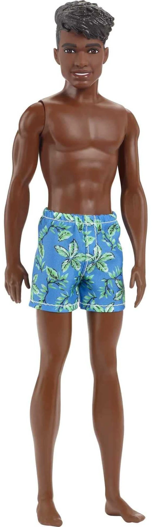 Main image of Barbie Ken Beach Doll, Black Hair, Blue Tropical Swim Trunks