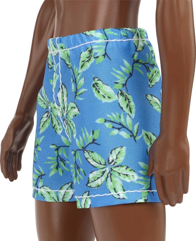 Alt view image 5 of 5 - Barbie Ken Beach Doll, Black Hair, Blue Tropical Swim Trunks