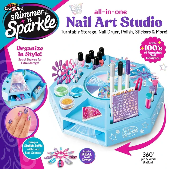 Alt view image 6 of 6 - CRA-Z-ART Shimmer N Sparkle All In One Nail Art Studio With 360 turntable real working nail dryer and storage compartments Includes Nail polish, nail stickers