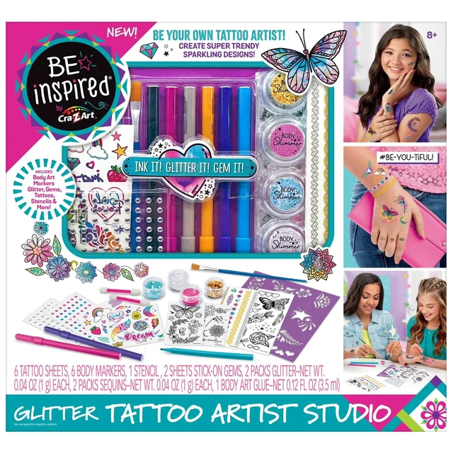 Main image of Cra-Z-Art Be Inspired Glitter Temporary Tattoo Artist Studio Unisex Craft Kit