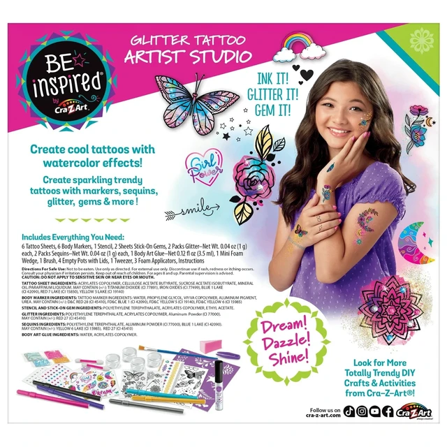 Alt view image 3 of 3 - Cra-Z-Art Be Inspired Glitter Temporary Tattoo Artist Studio Unisex Craft Kit