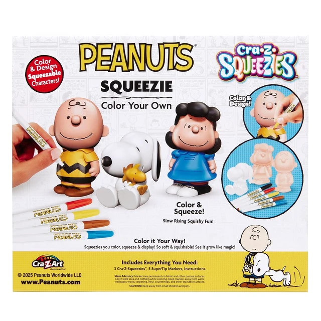 Alt view image 2 of 7 - Peanuts CRA-Z-Squeezies Color Your Own Squeeze Toy Kit for Kids DIY Charlie Brown, Snoopy & Lucy Figures with Markers Arts and Crafts Activity, Sensory, Creative Gift for Boys & Girls Ages 6+