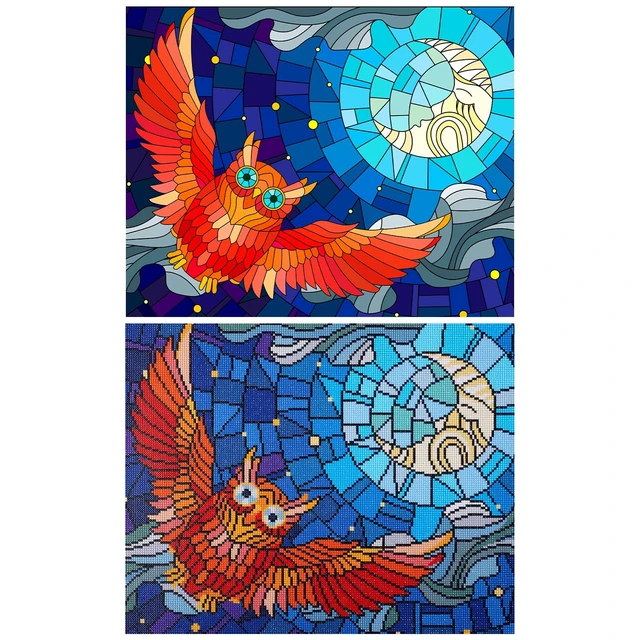 Alt view image 6 of 7 - DIAMOND ART BY LEISURE ARTS Diamond Painting Kits for Adults 16"X20" Advanced Stain Glass Owl, Full Drill, Art Kits, Dimond Art, for Adults, Kit