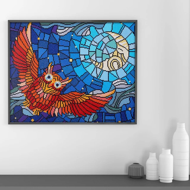 Alt view image 4 of 7 - DIAMOND ART BY LEISURE ARTS Diamond Painting Kits for Adults 16"X20" Advanced Stain Glass Owl, Full Drill, Art Kits, Dimond Art, for Adults, Kit