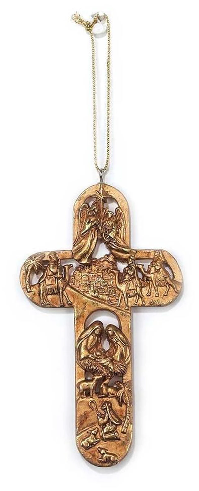 Main image of Dicksons Nativity Scene Antique Gold Tone 1.5 x 3.75 Resin Stone Christmas Ornament