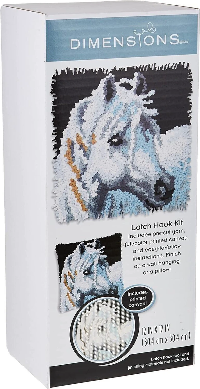 Main image of Dimensions Arts and Crafts White Horse Latch Hook Kit, 12''L x 12''H