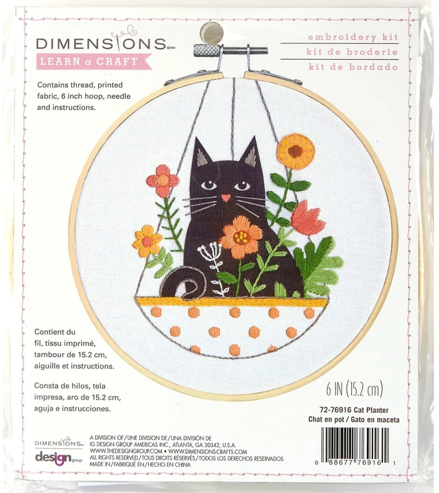 Main image of Dimensions 72-76916 Cat Planter Embroidery Needlepoint Kit for Beginners, 6" D, Multicolor, 5pcs
