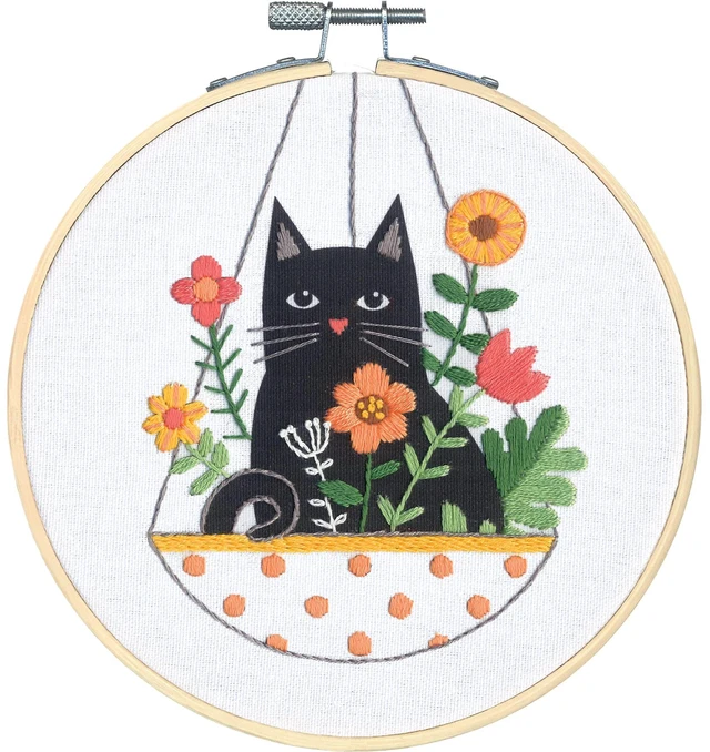 Alt view image 6 of 7 - Dimensions 72-76916 Cat Planter Embroidery Needlepoint Kit for Beginners, 6" D, Multicolor, 5pcs