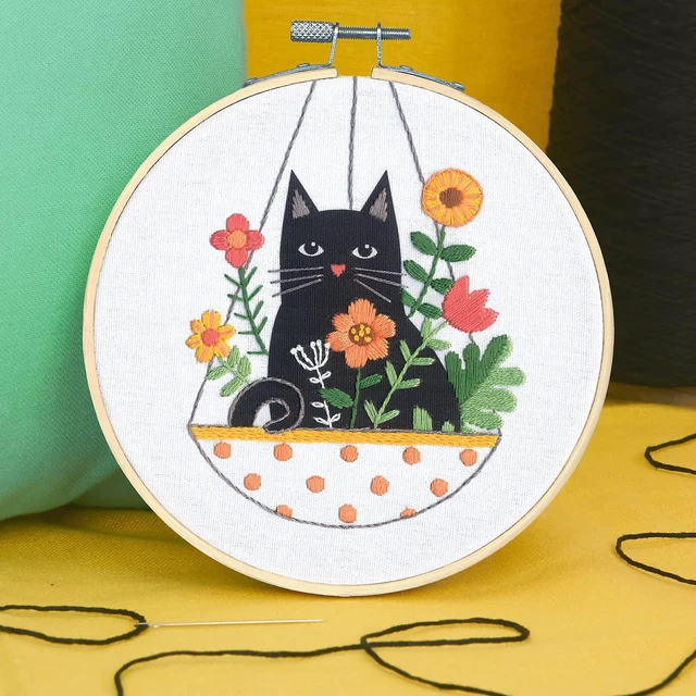 Alt view image 7 of 7 - Dimensions 72-76916 Cat Planter Embroidery Needlepoint Kit for Beginners, 6" D, Multicolor, 5pcs