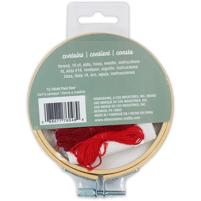 Alt view image 3 of 4 - Dimensions Kit, Plaid Reindeer Christmas Cross Stitch, White 14 Count Aida, 4'' Embroidery Hoop