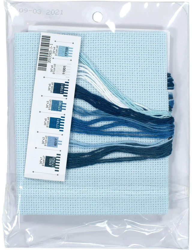 Alt view image 2 of 6 - Dimensions 70-65220 Sea Turtle Animal Counted Cross Stitch Kit for Beginners, 14 Cnt. Light Blue Aida, 6" x 6"