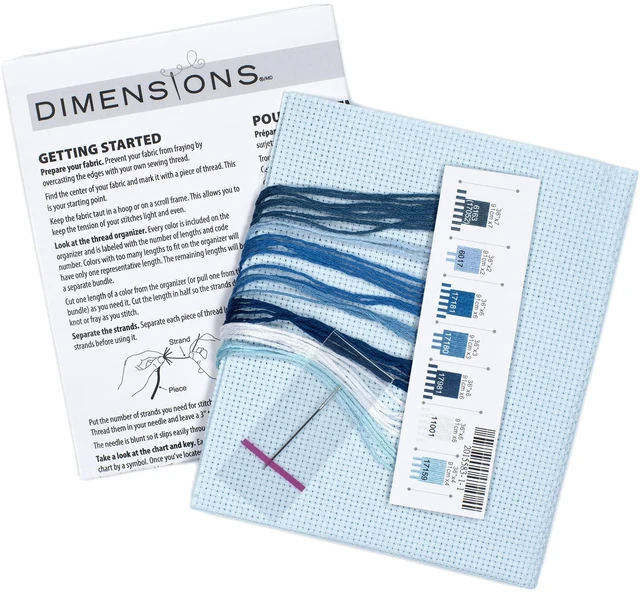 Alt view image 3 of 6 - Dimensions 70-65220 Sea Turtle Animal Counted Cross Stitch Kit for Beginners, 14 Cnt. Light Blue Aida, 6" x 6"
