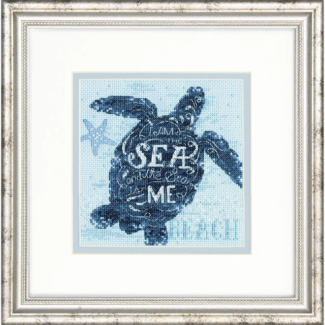 Alt view image 6 of 6 - Dimensions 70-65220 Sea Turtle Animal Counted Cross Stitch Kit for Beginners, 14 Cnt. Light Blue Aida, 6" x 6"