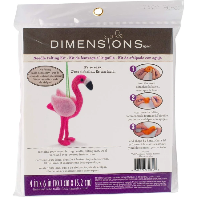 Alt view image 2 of 5 - Dimensions Flamingo Felt Animals Needle Felting Craft Kit, 4'' x 6''