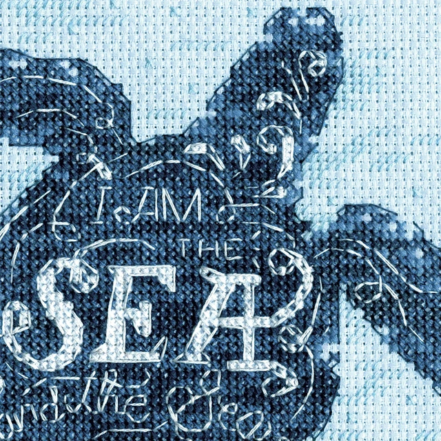 Alt view image 4 of 6 - Dimensions 70-65220 Sea Turtle Animal Counted Cross Stitch Kit for Beginners, 14 Cnt. Light Blue Aida, 6" x 6"