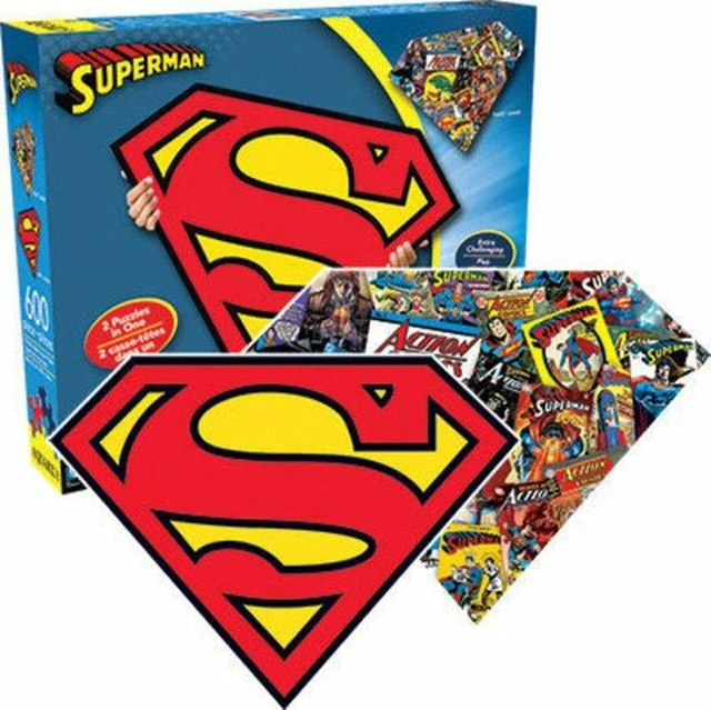 Alt view image 7 of 9 - DC Comics - Superman Logo and Collage Double-Sided Shaped Jigsaw Puzzle: 600 Pcs