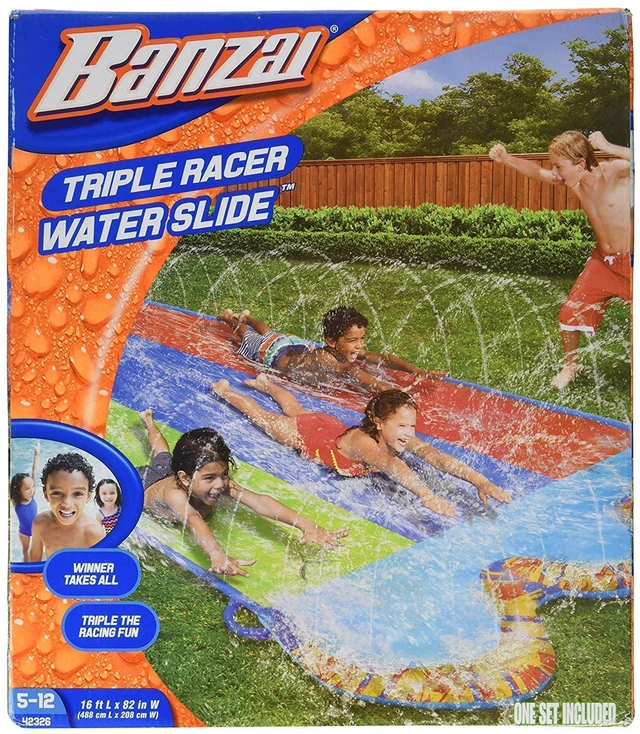 Alt view image 2 of 5 - Banzai Triple Racer 16 Ft Water Slide-with 3 bodyboards included, Multicolor