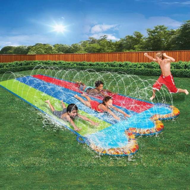 Alt view image 3 of 5 - Banzai Triple Racer 16 Ft Water Slide-with 3 bodyboards included, Multicolor