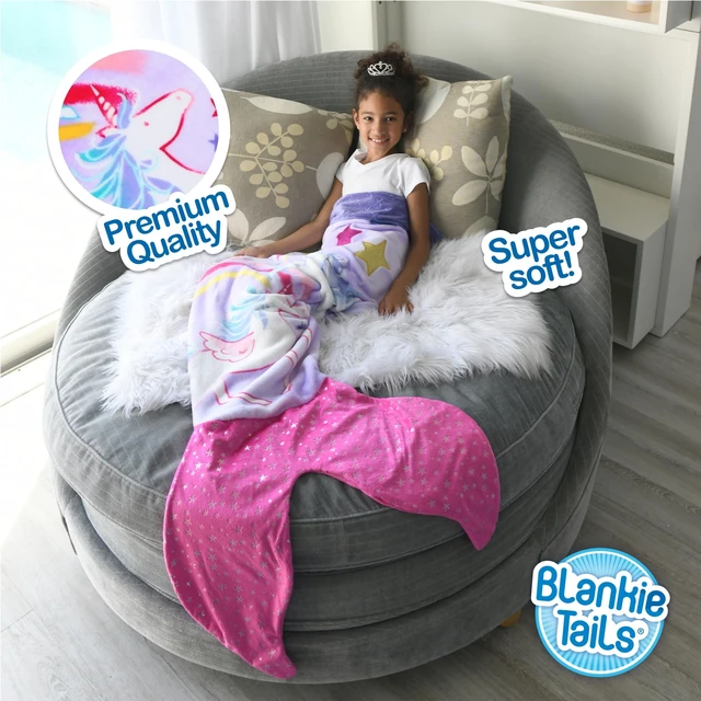 Alt view image 2 of 7 - Blankie Tails - Unicorn Mermaid Blanket - Double Sided Fleece Mermaid Tail Blanket - Throw Mermaid Tails for Girls Machine Washable, Perfect for Gifts, Sleepovers, & Daily Use for Kids, Adults & Teens