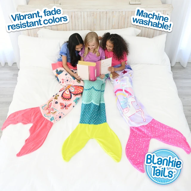 Alt view image 5 of 7 - Blankie Tails - Unicorn Mermaid Blanket - Double Sided Fleece Mermaid Tail Blanket - Throw Mermaid Tails for Girls Machine Washable, Perfect for Gifts, Sleepovers, & Daily Use for Kids, Adults & Teens