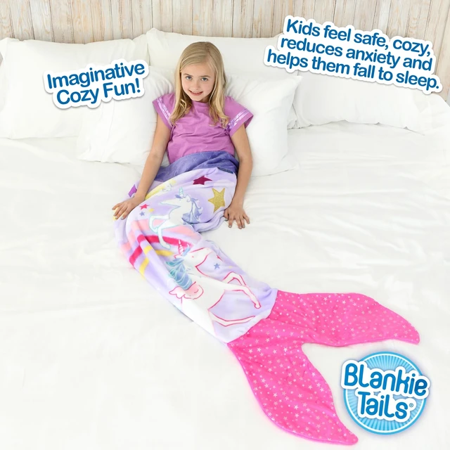 Alt view image 7 of 7 - Blankie Tails - Unicorn Mermaid Blanket - Double Sided Fleece Mermaid Tail Blanket - Throw Mermaid Tails for Girls Machine Washable, Perfect for Gifts, Sleepovers, & Daily Use for Kids, Adults & Teens