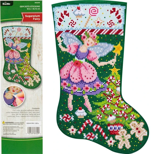 Main image of Bucilla 89320E Felt Applique Gem Dots Stocking Kit, Sugarplum Fairy, 18"
